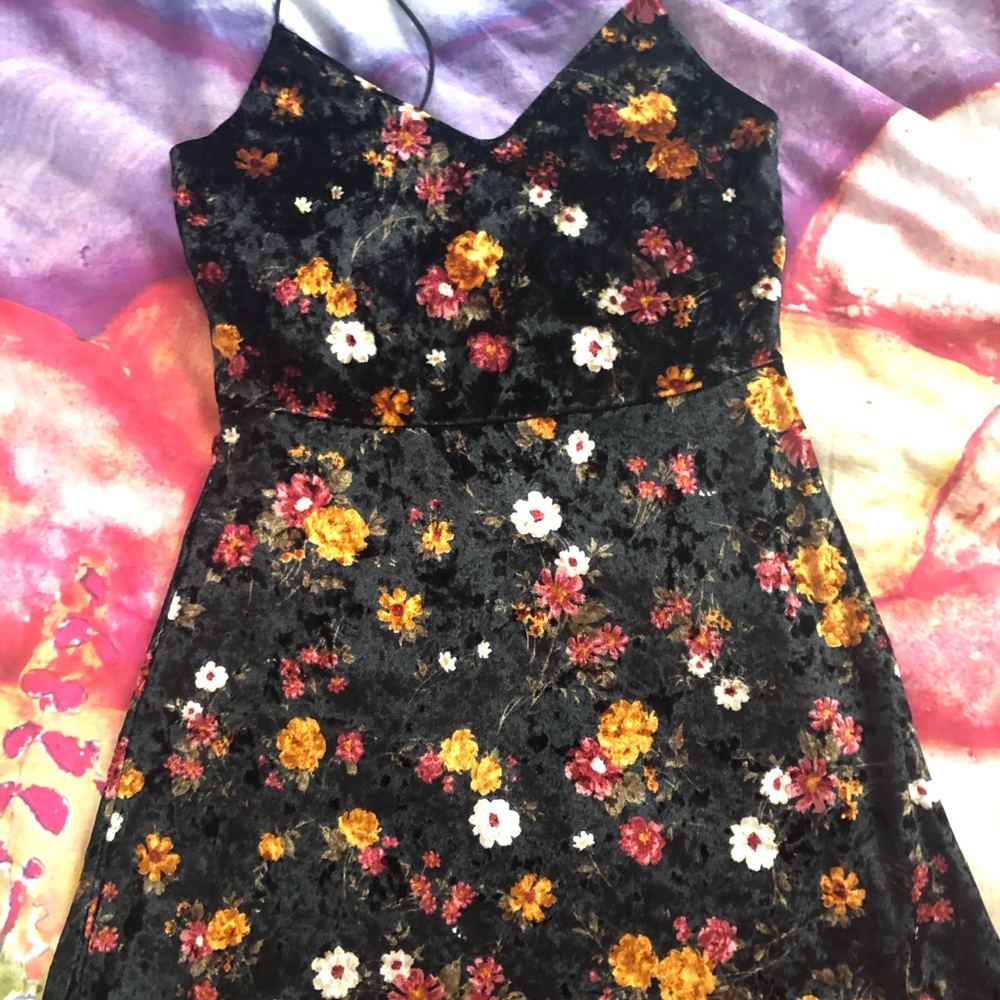 Garage Black Velvet Floral Dress